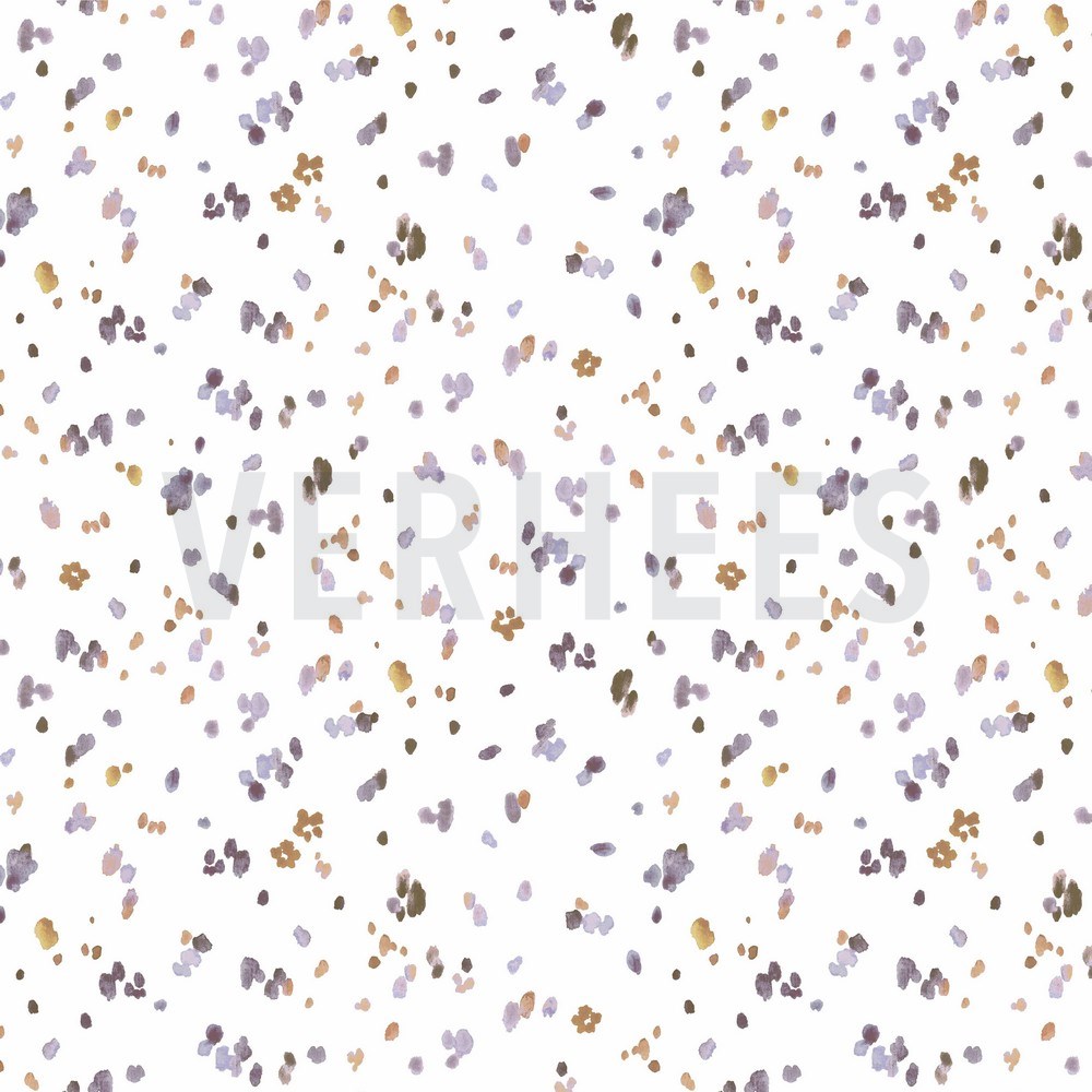 JERSEY DIGITAL FLOWERS AND LEAVES WHITE/LAVENDER