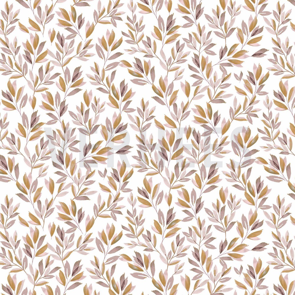JERSEY DIGITAL FLOWERS AND LEAVES WHITE/OLD BLUSH (hover)