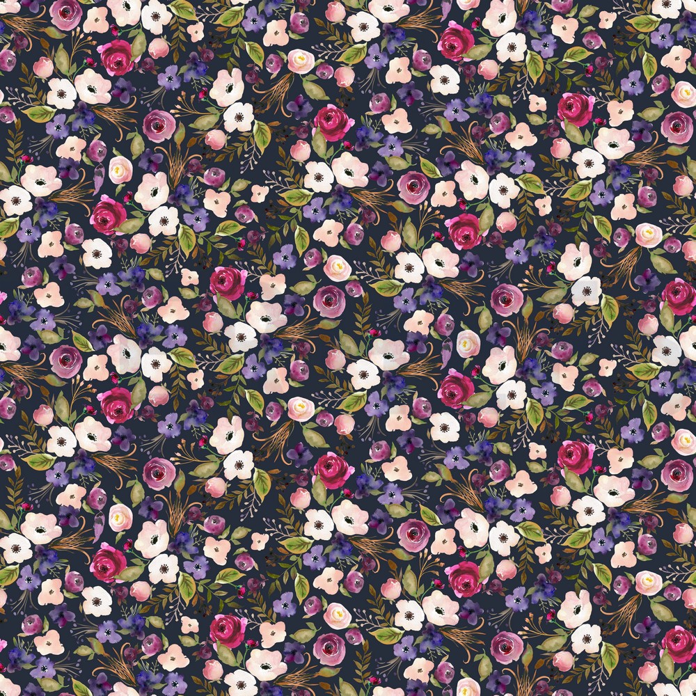 POPLIN DIGITAL FLOWERS NAVY (hover)