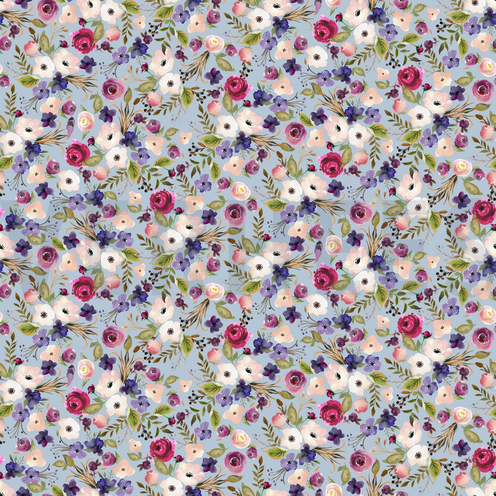 POPLIN DIGITAL FLOWERS BABY BLUE (hover)