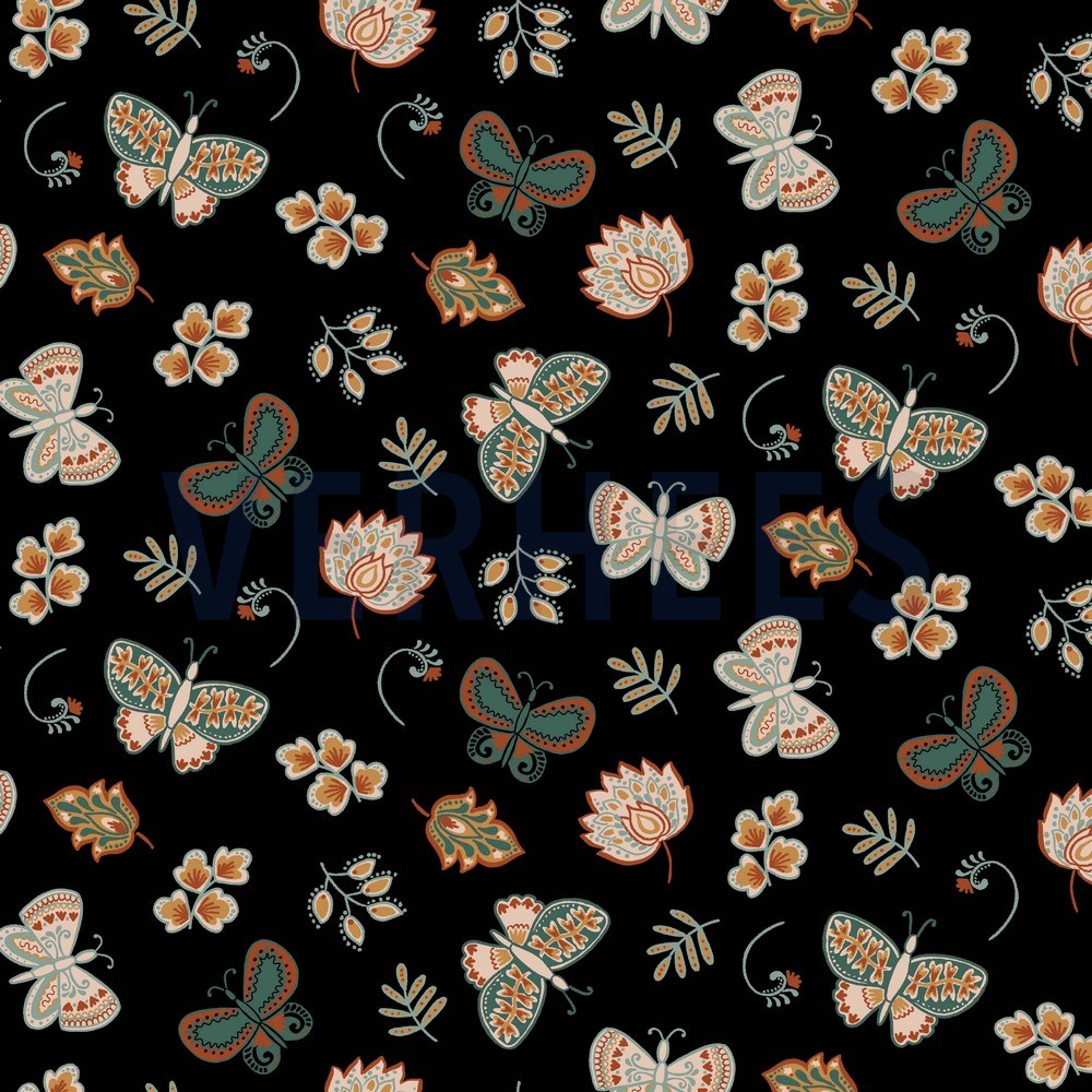 JERSEY FLOWERS AND BUTTERFLIES BLACK (hover)
