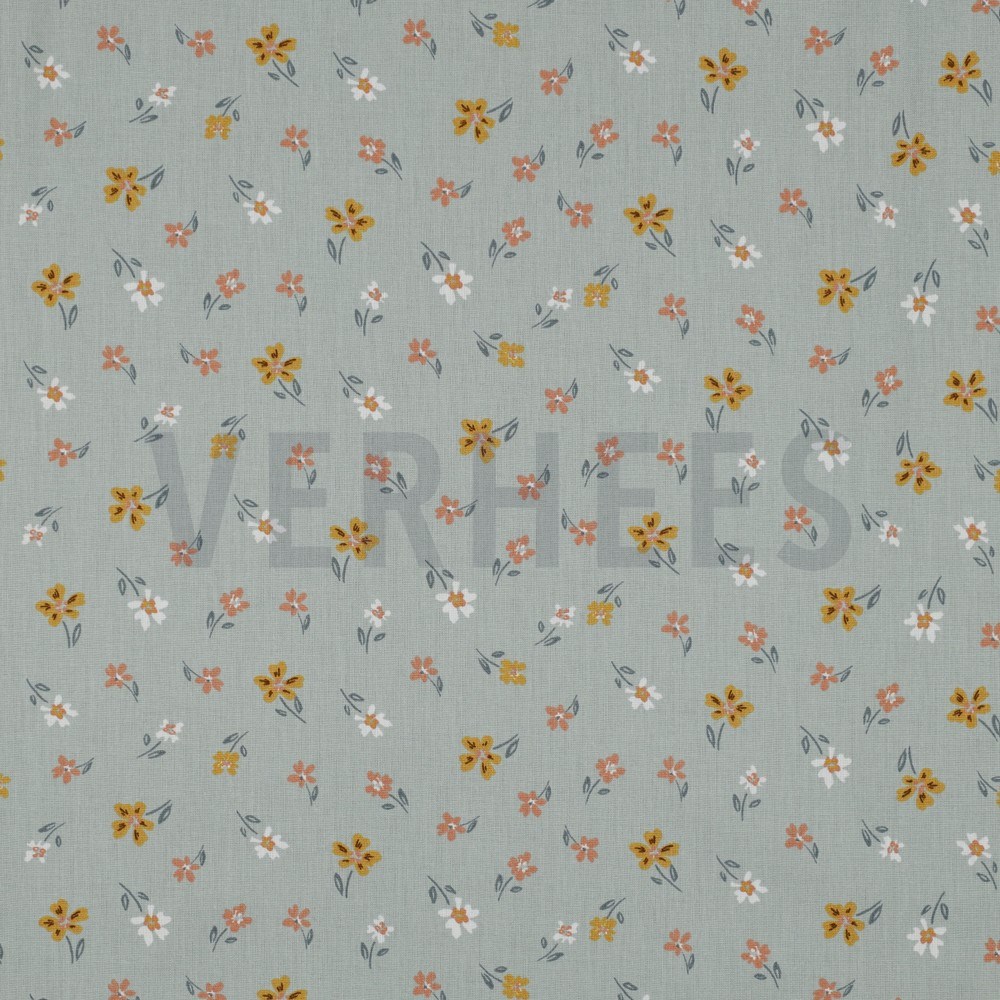 POPLIN GOOSE AND FLOWERS TEAL (hover)