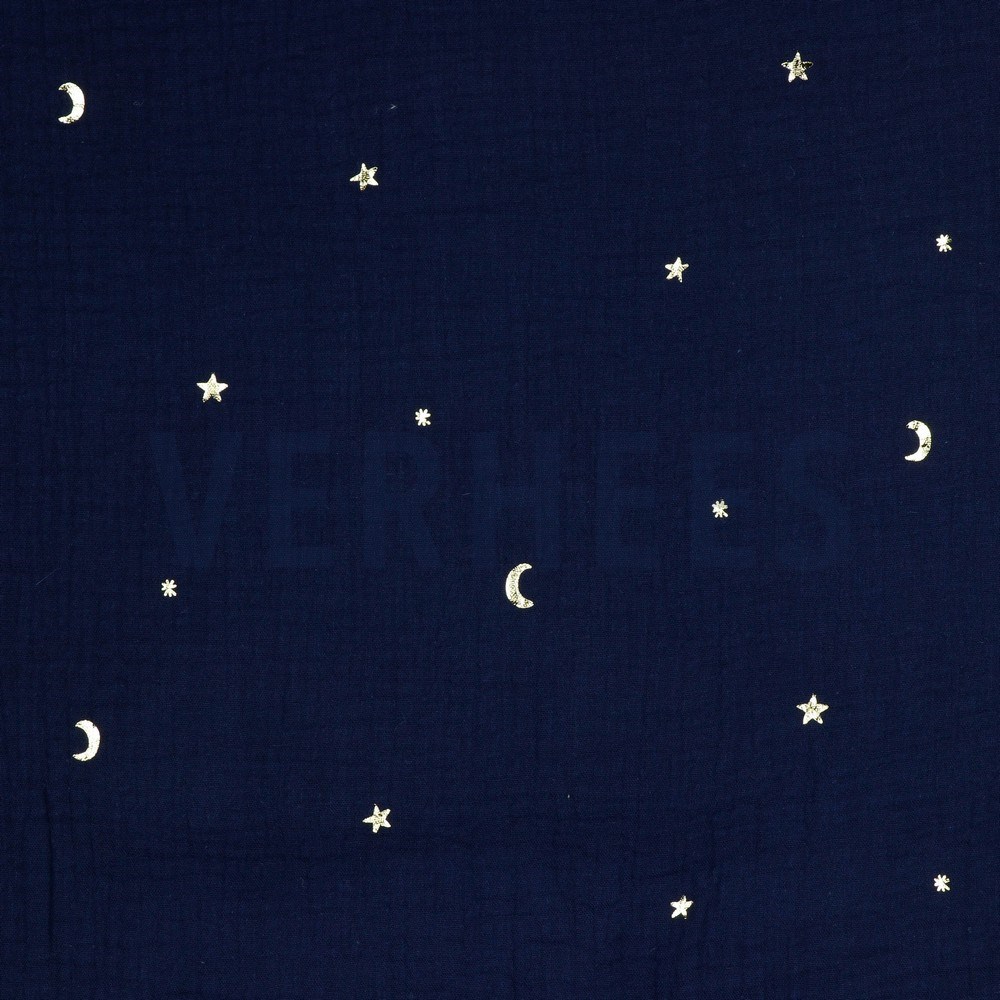 DOUBLE GAUZE FOIL MOON AND STARS NAVY (hover)