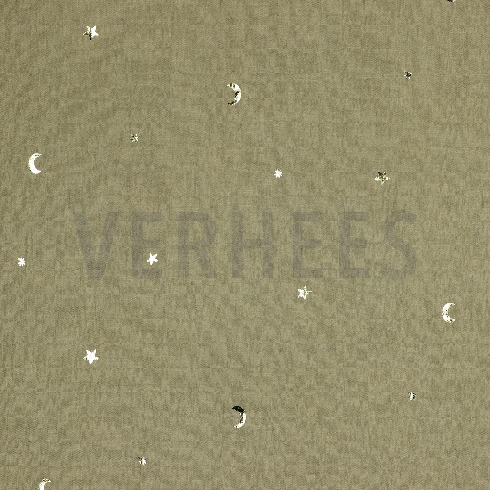 DOUBLE GAUZE FOIL MOON AND STARS TAUPE