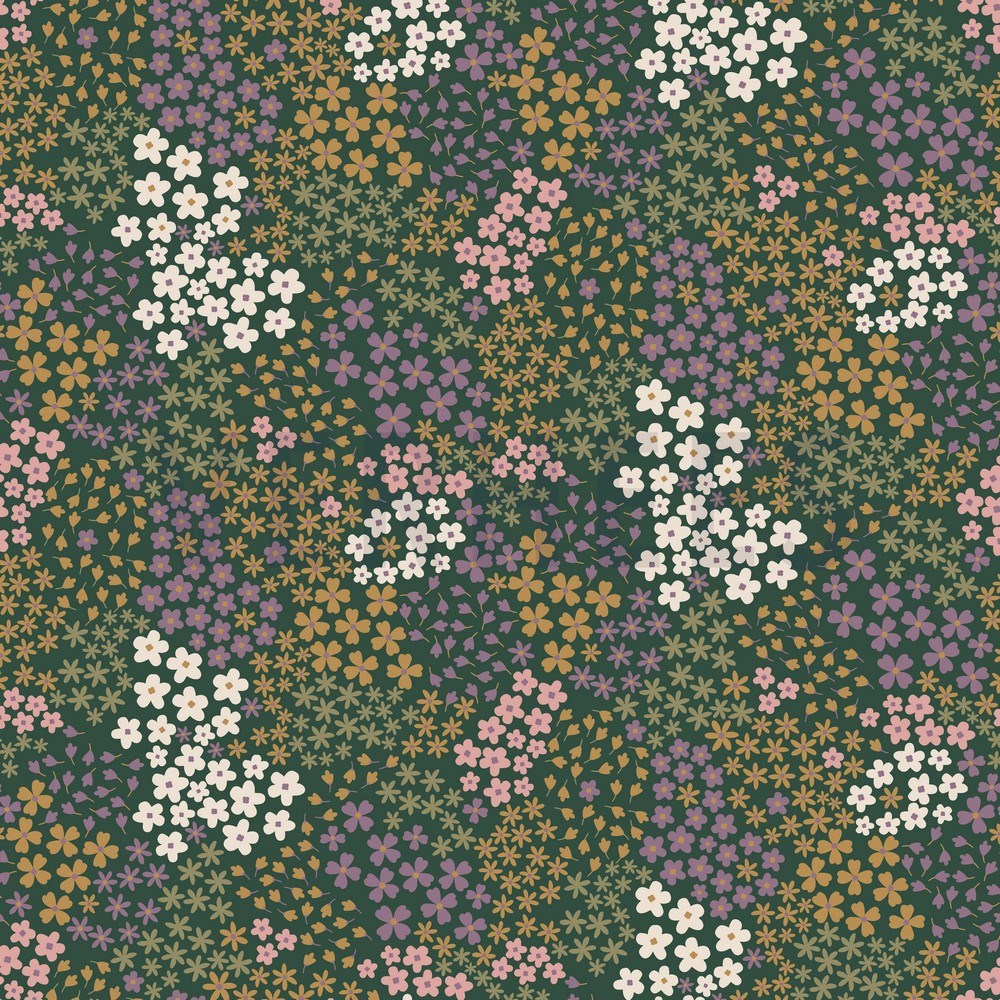 FRENCH TERRY SMALL FLOWERS DARK GREEN (hover)