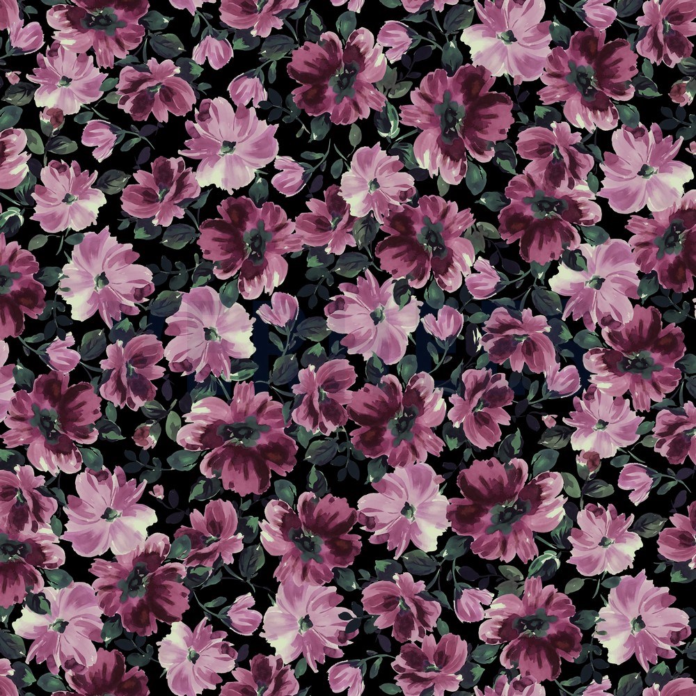 FRENCH TERRY DIGITAL SPRING FLOWERS BLACK (hover)