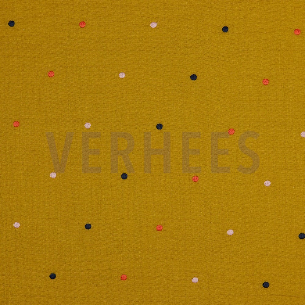 DOUBLE GAUZE EMBROIDERY DOTS OCHRE (hover)