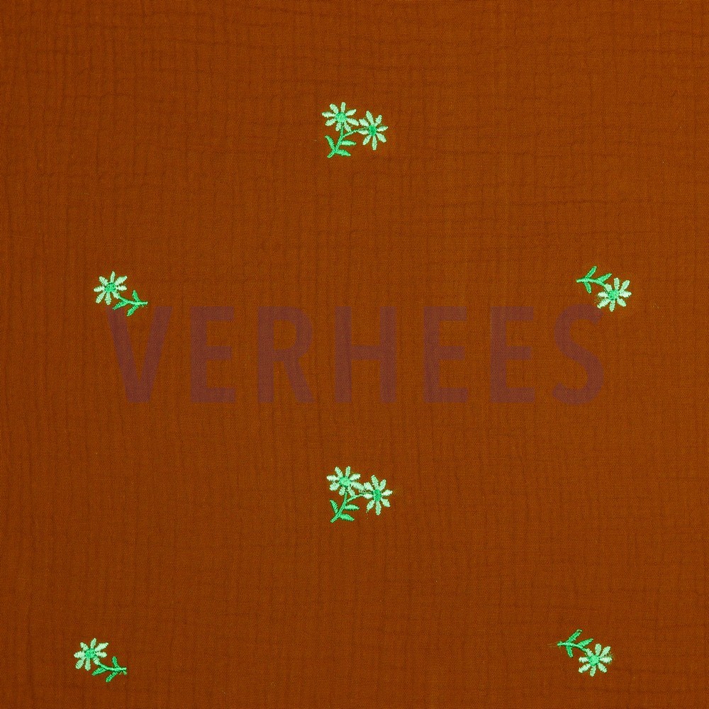 DOUBLE GAUZE EMBROIDERY FLOWERS RUST (hover)
