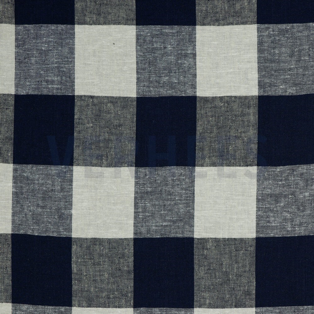 LINEN VISCOSE YARN DYED CHECK NAVY (hover)