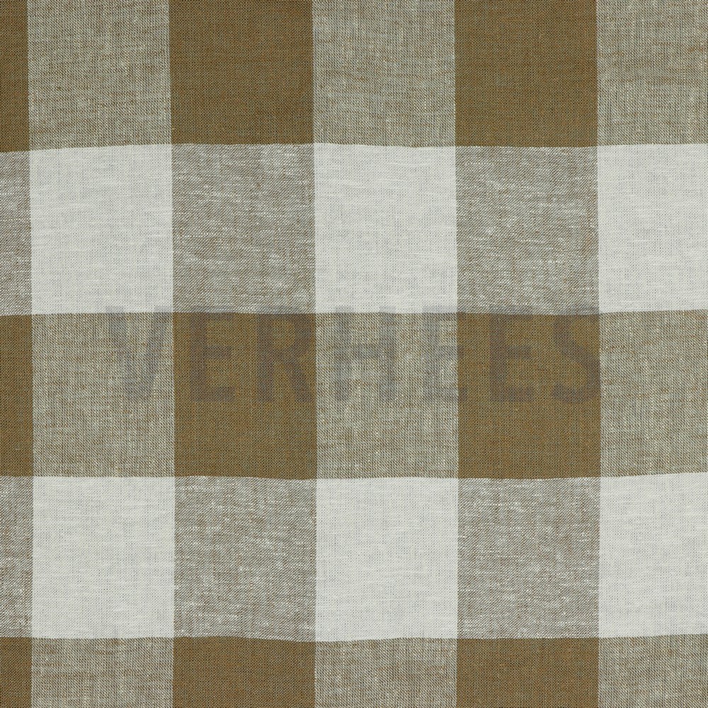 LINEN VISCOSE YARN DYED CHECK LIGHT BROWN (hover)