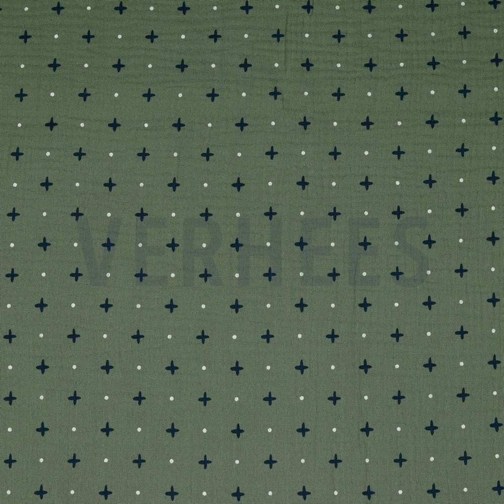 DOUBLE GAUZE CROSS AND DOTS MOSS GREEN (hover)