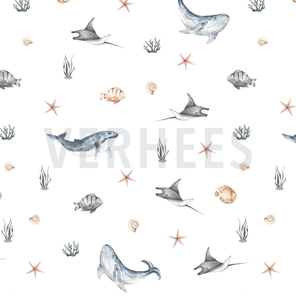 FRENCH TERRY DIGITAL SEA CREATURES WHITE (hover)