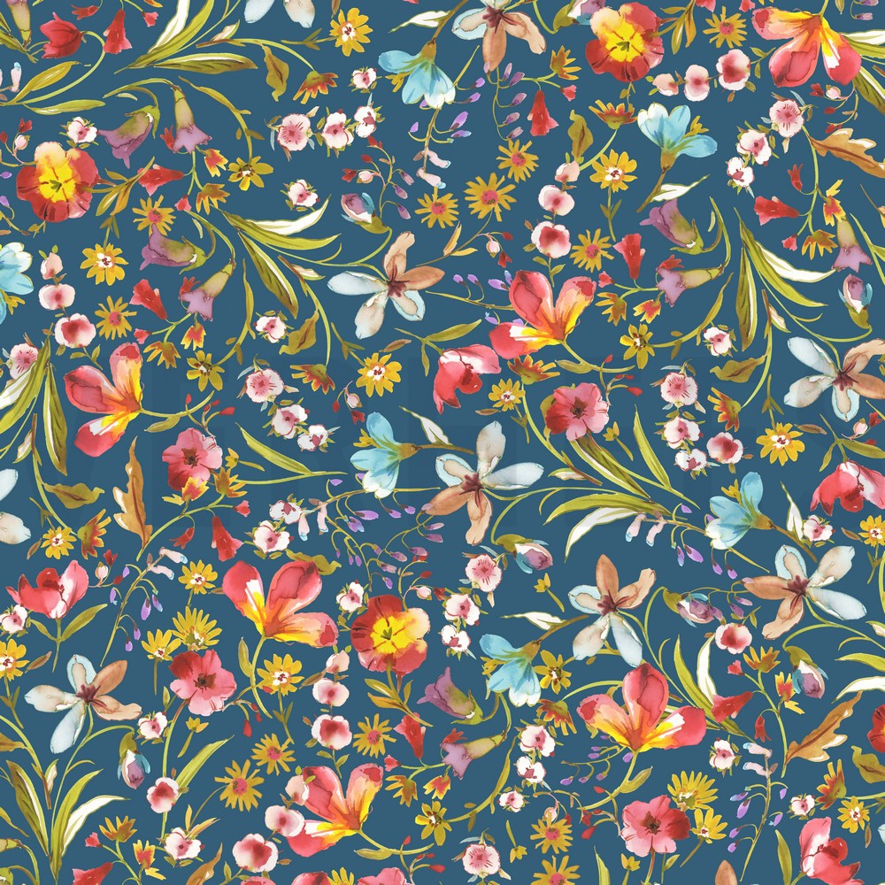 VISCOSE JERSEY DIGITAL FLOWERS PETROL (hover)