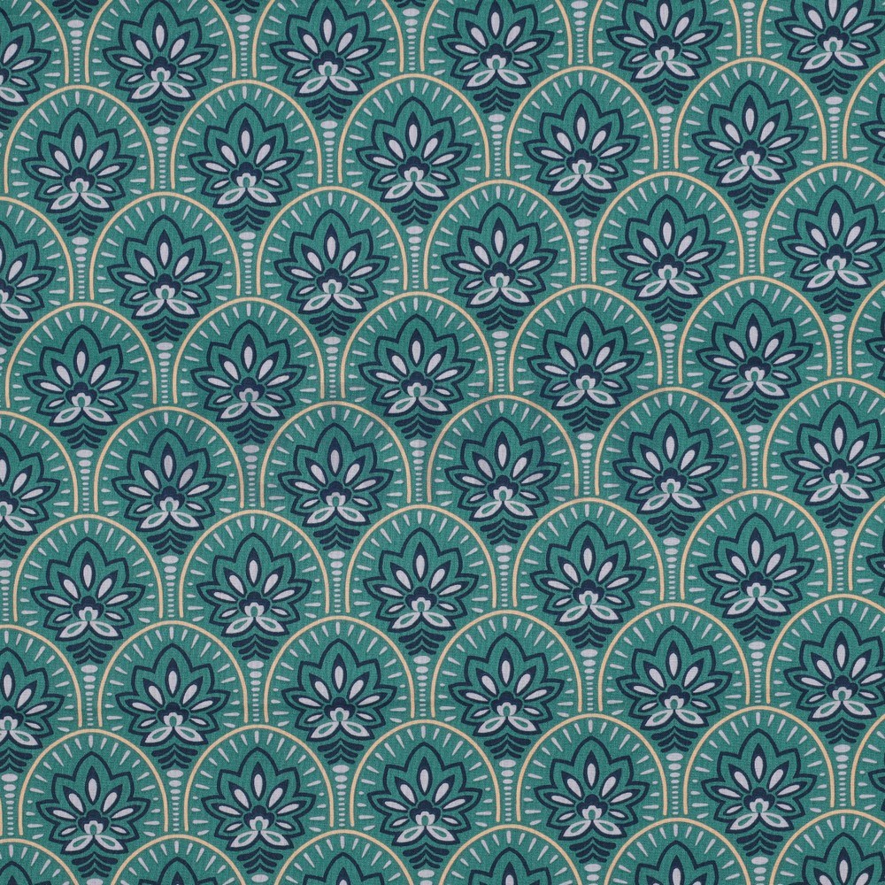 COATED COTTON ABSTRACT TEAL