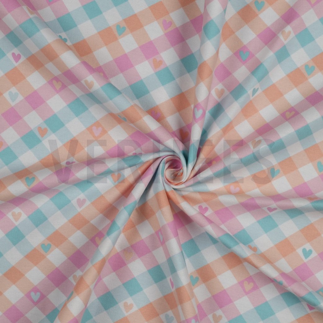 FLANNEL CHECK WITH HEARTS MINT / PEACH #2