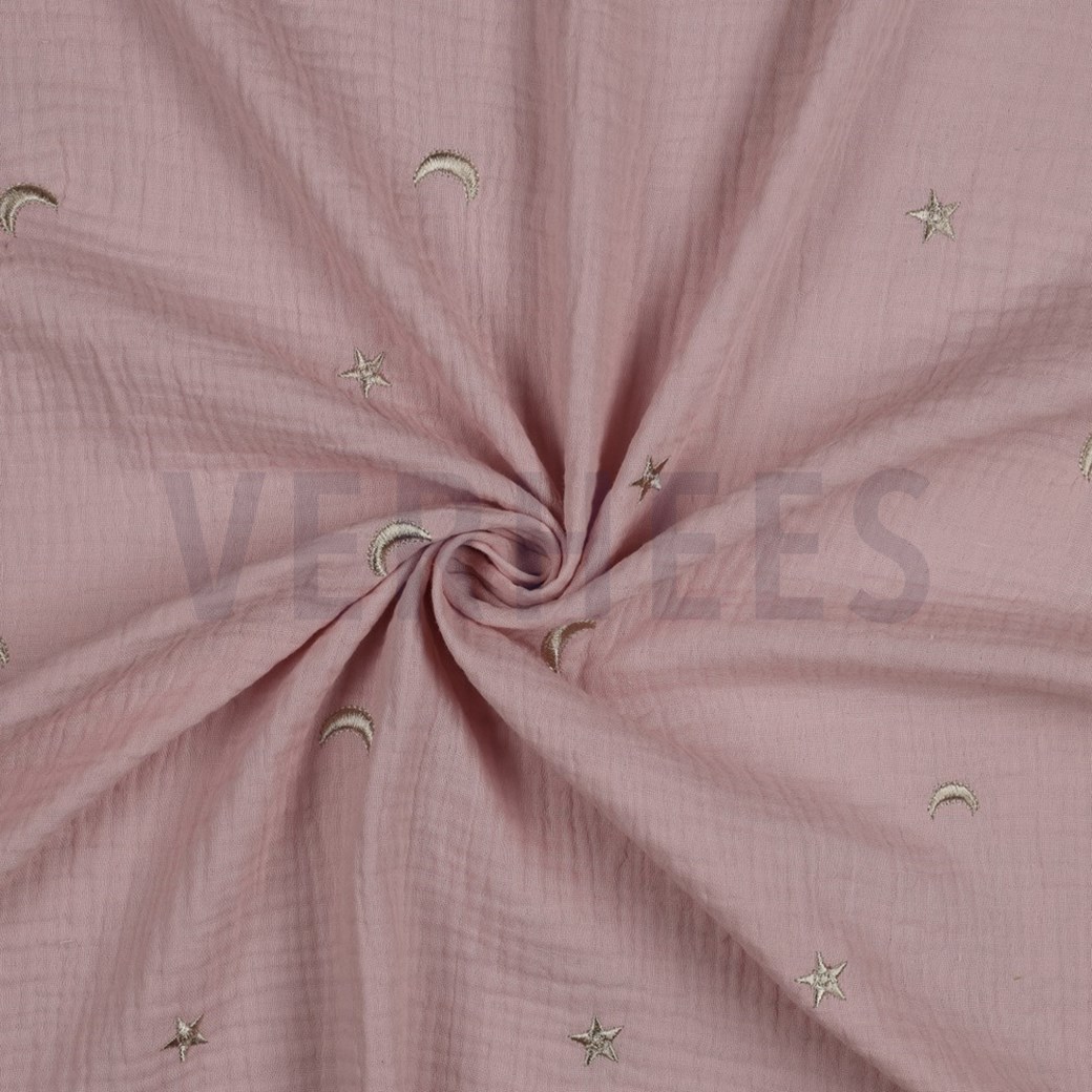 DOUBLE GAUZE EMBROIDERY STARS SOFT ROSE #2