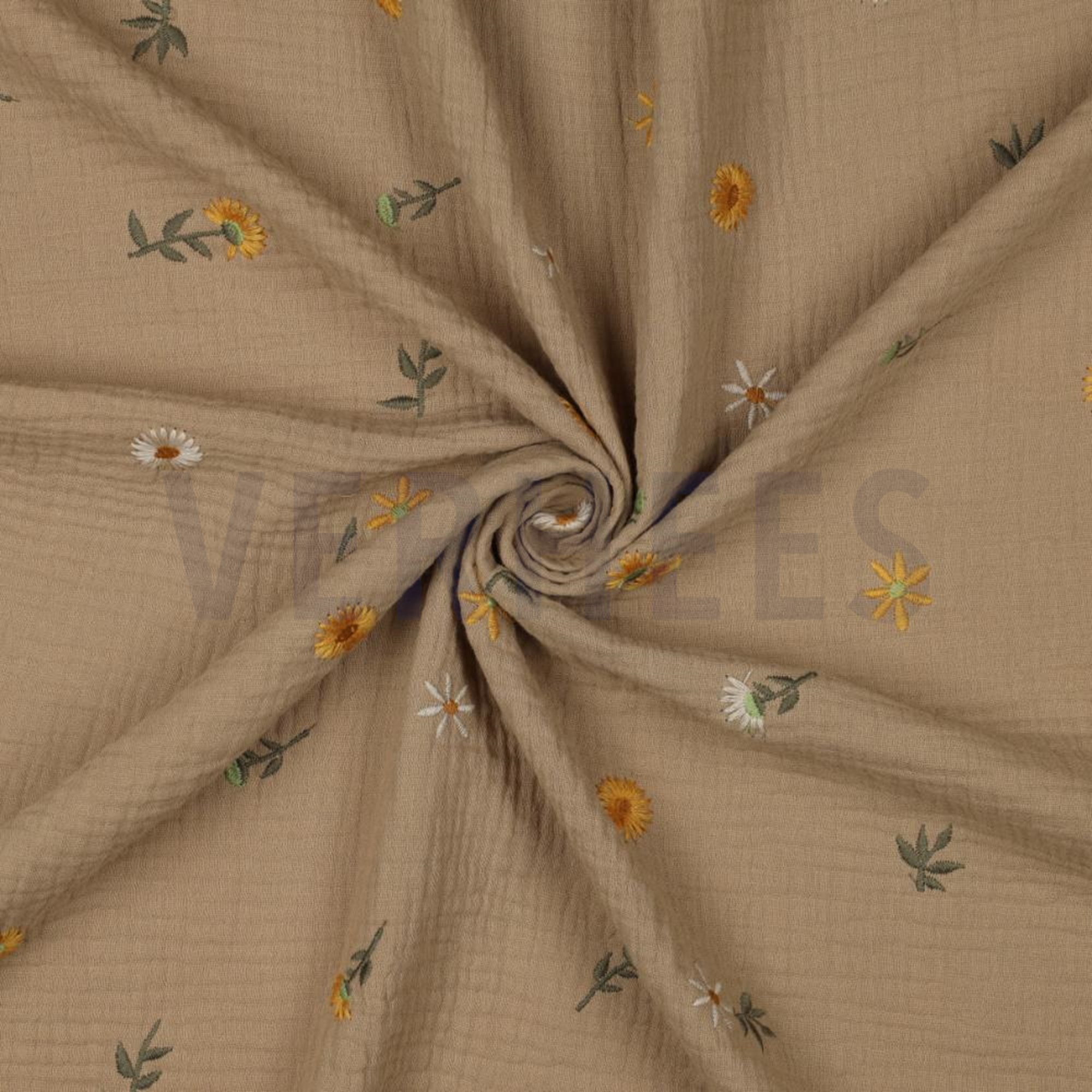 DOUBLE GAUZE EMBROIDERY SUNFLOWERS BEIGE (high resolution) #2