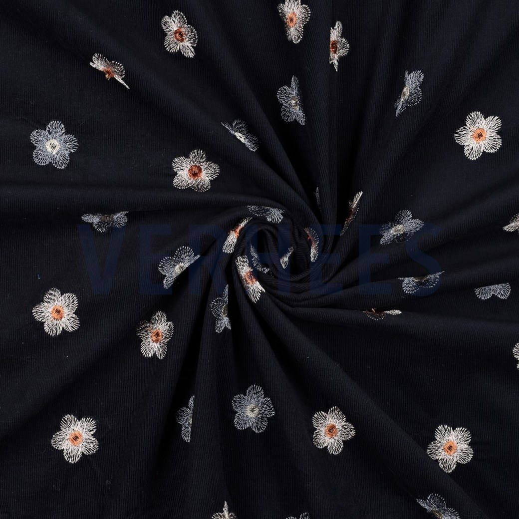 BABYCORD 21W EMBROIDERY FLOWER NAVY #2