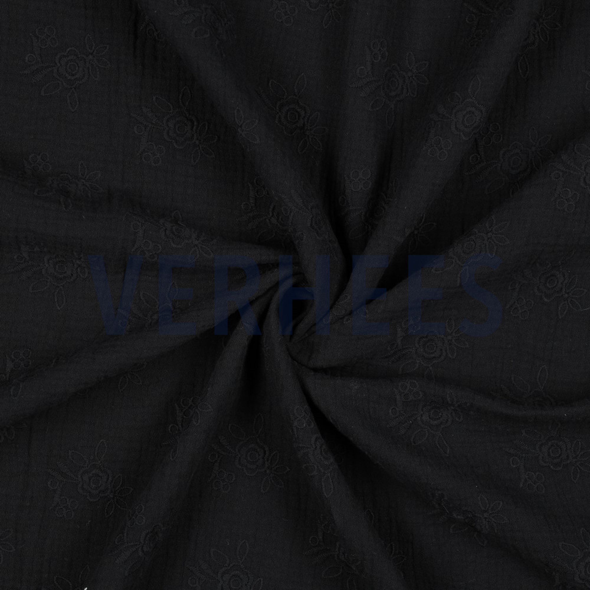 DOUBLE GAUZE EMBROIDERY FLOWERS BLACK (high resolution) #2