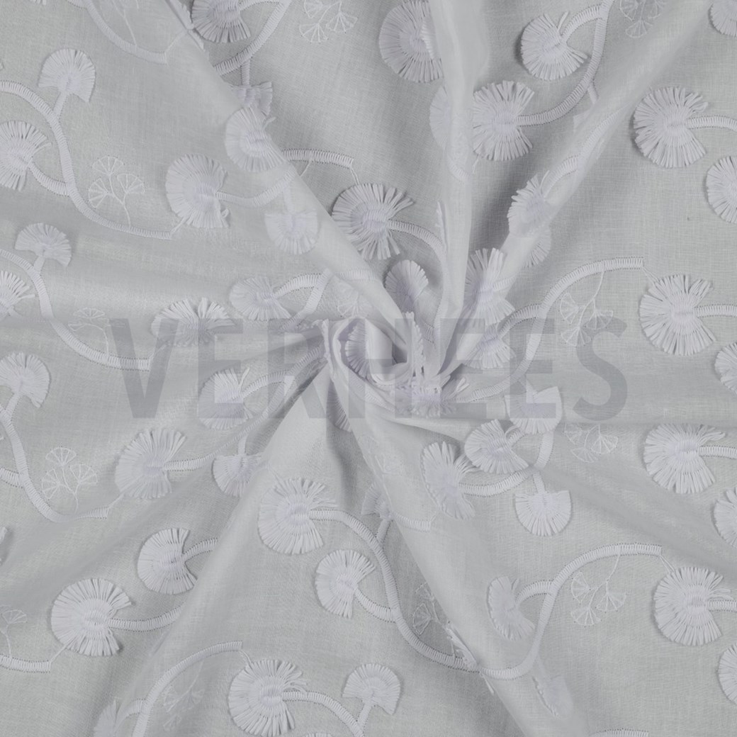 COTTON VOILE EMBROIDERY FLOWERS WHITE #2