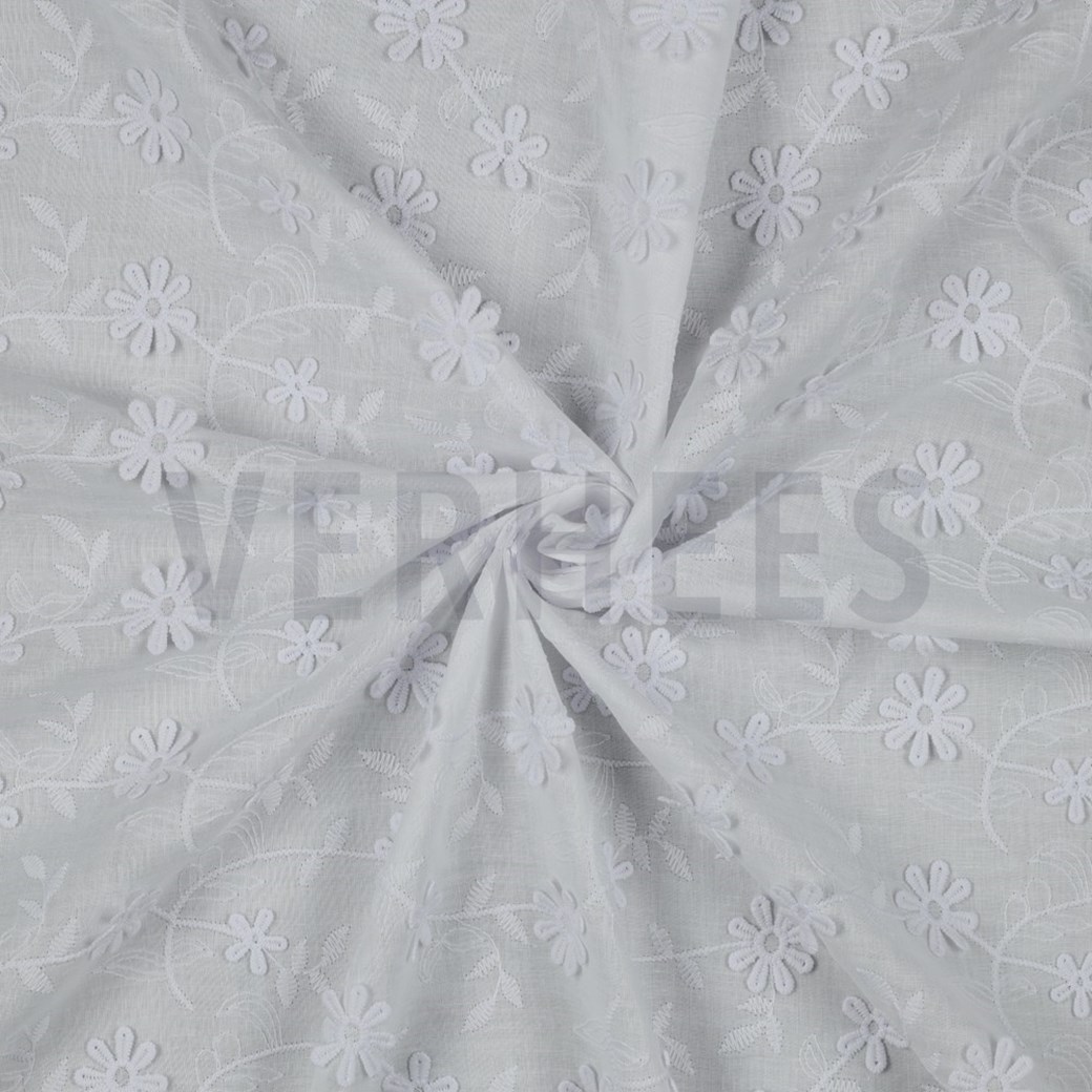 COTTON VOILE EMBROIDERY FLOWERS WHITE #2