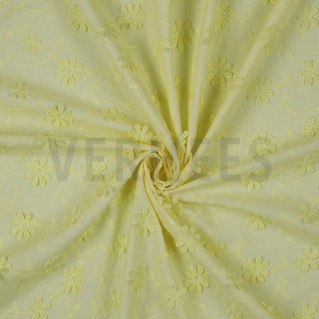 COTTON VOILE EMBROIDERY FLOWERS YELLOW #2