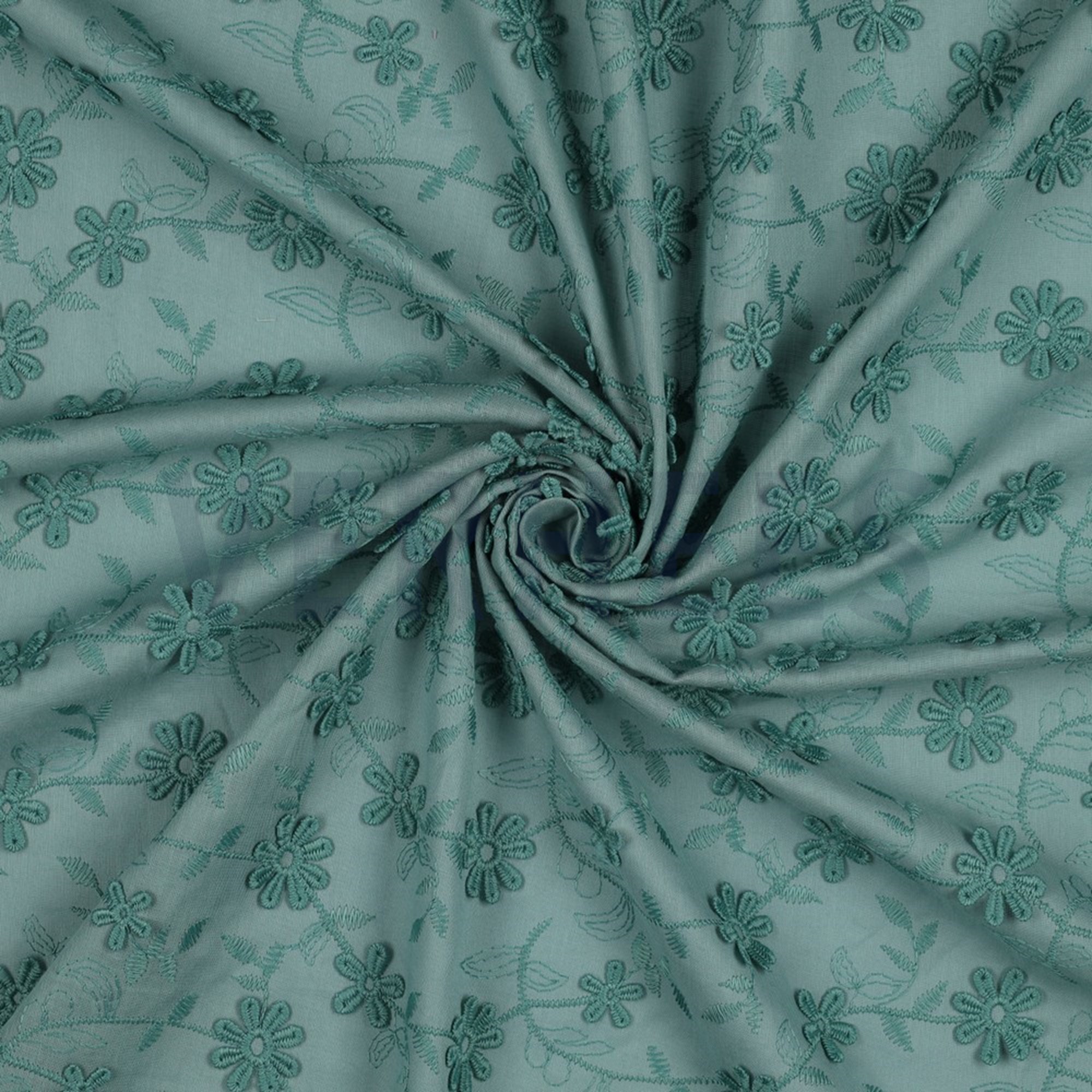 COTTON VOILE EMBROIDERY FLOWERS OLD GREEN (high resolution) #2