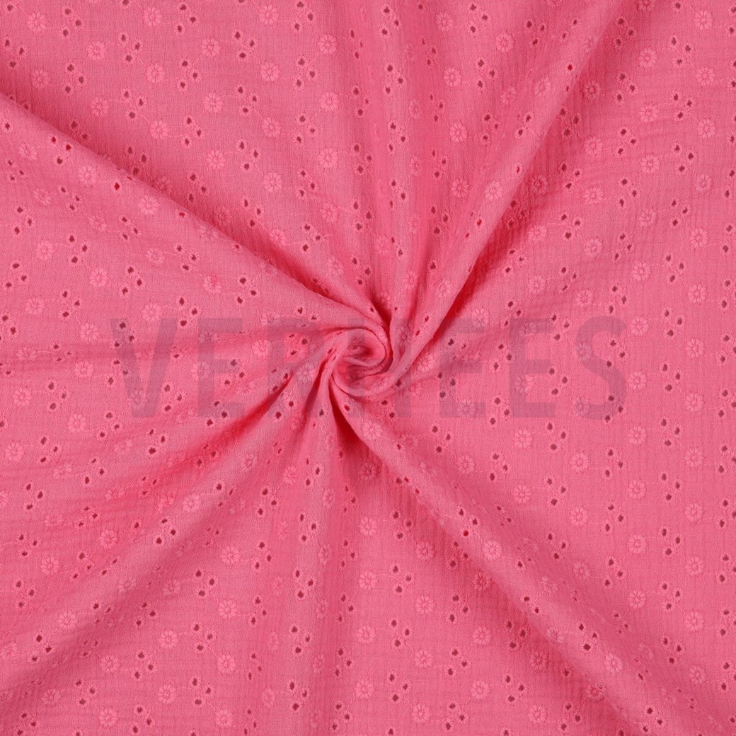 DOUBLE GAUZE EMBROIDERY FLOWERS PINK #2