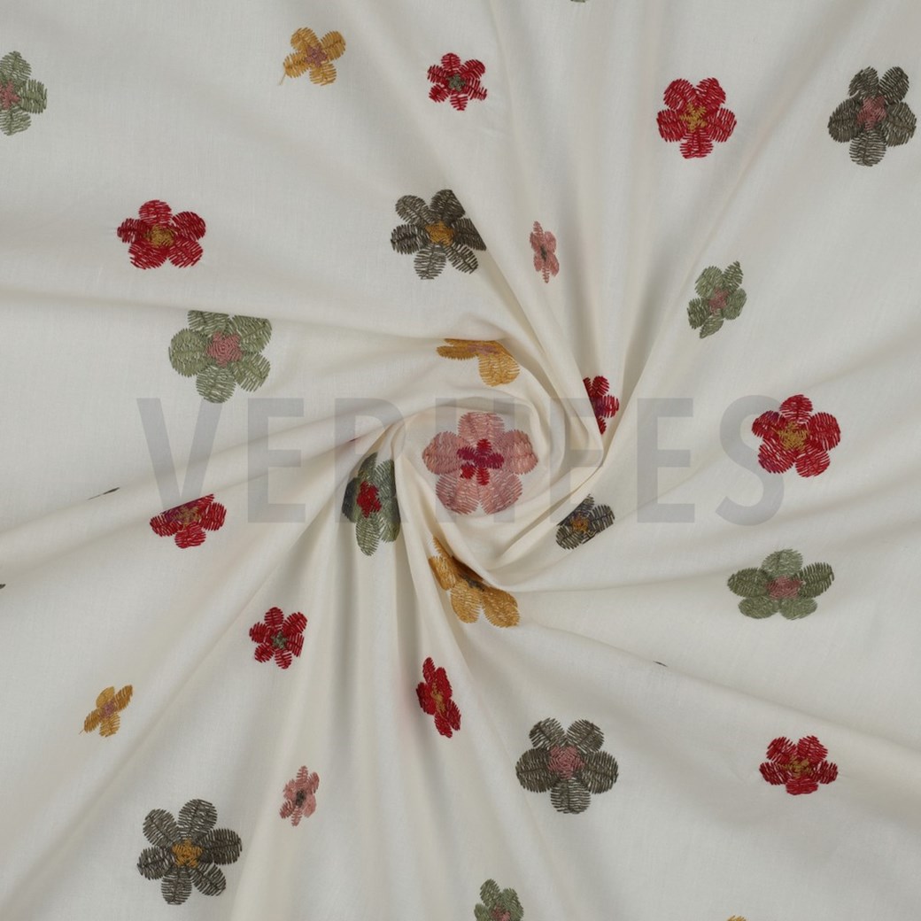 COTTON VOILE EMBROIDERY FLOWERS ECRU #2