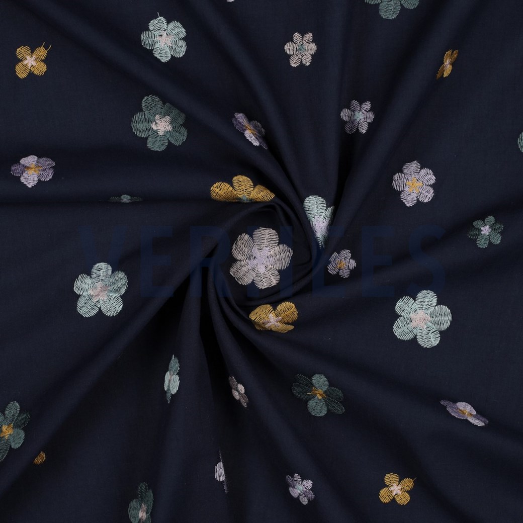 COTTON VOILE EMBROIDERY FLOWERS NAVY #2
