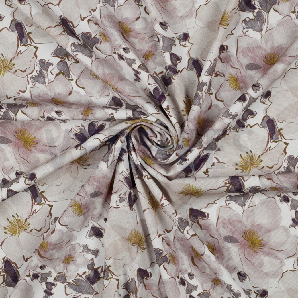 VISCOSE POPLIN STRETCH DIGITAL FLOWERS WHITE #2