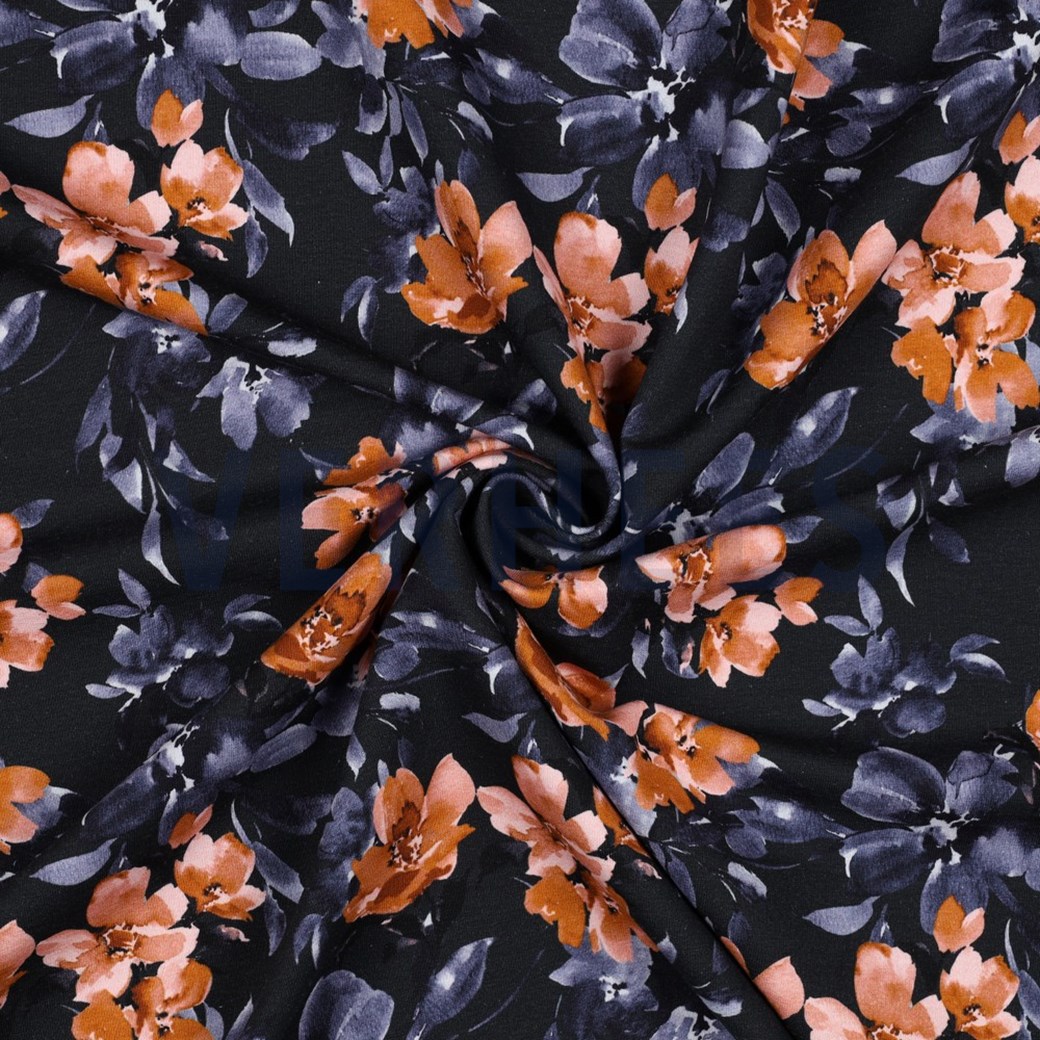 FRENCH TERRY DIGITAL FLOWERS NAVY #2