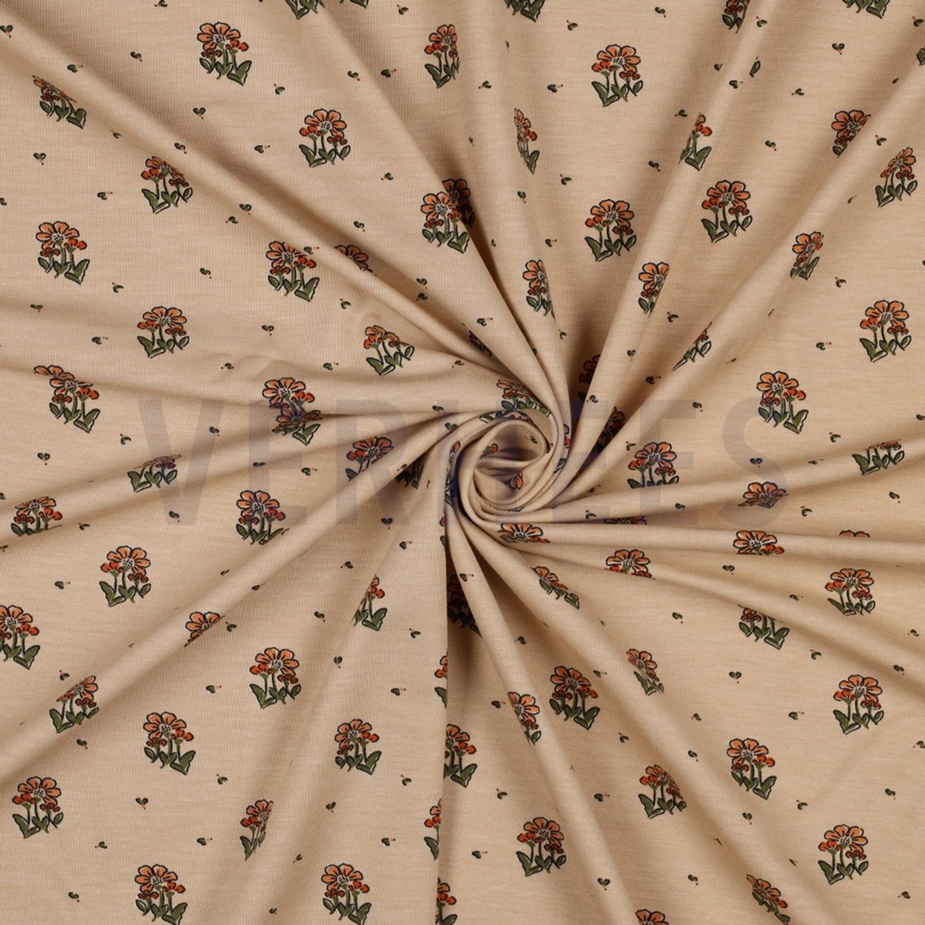 BAMBOO COTTON JERSEY SMALL FLOWERS SAND #2