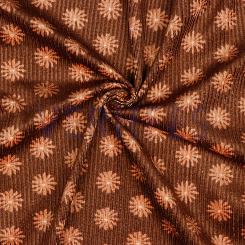 WASHED CORDUROY FLOWERS LIGHT BROWN #2