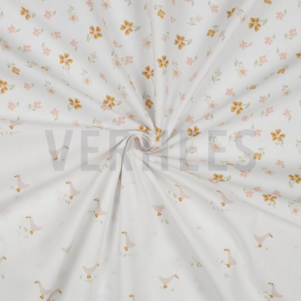POPLIN GOOSE AND FLOWERS WHITE #2