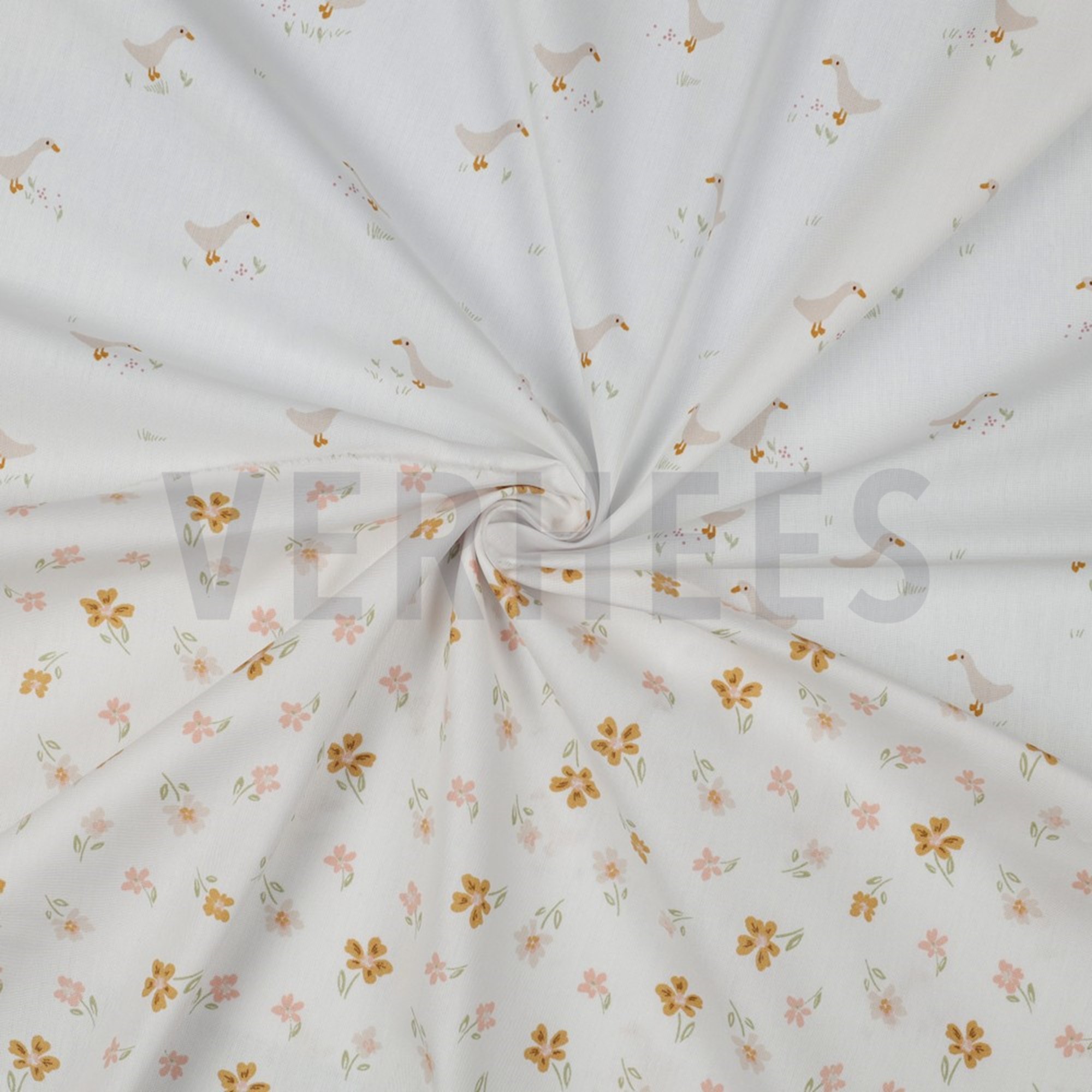 POPLIN GOOSE AND FLOWERS WHITE (high resolution) #2