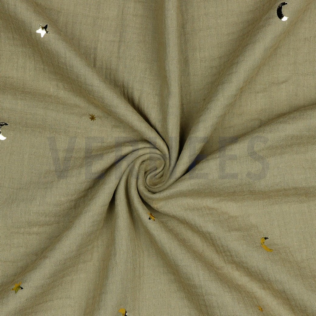 DOUBLE GAUZE FOIL MOON AND STARS TAUPE #2