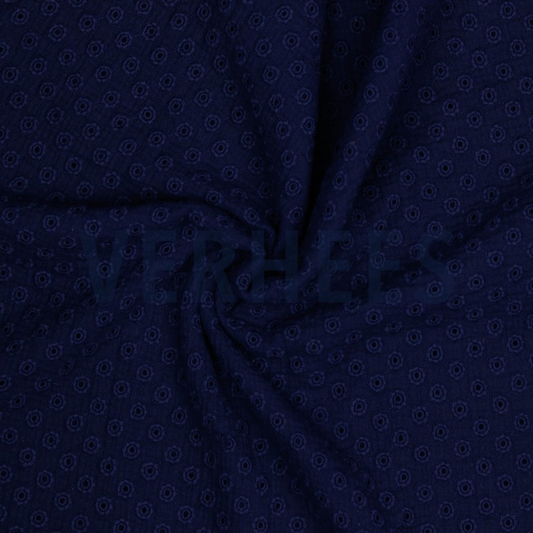 DOUBLE GAUZE EMBROIDERY FLOWERS NAVY #2