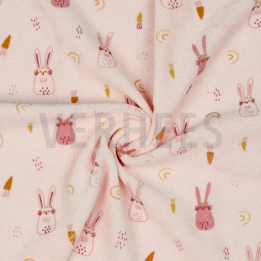 STRETCH TOWELING BUNNIES LIGHT ROSE #2