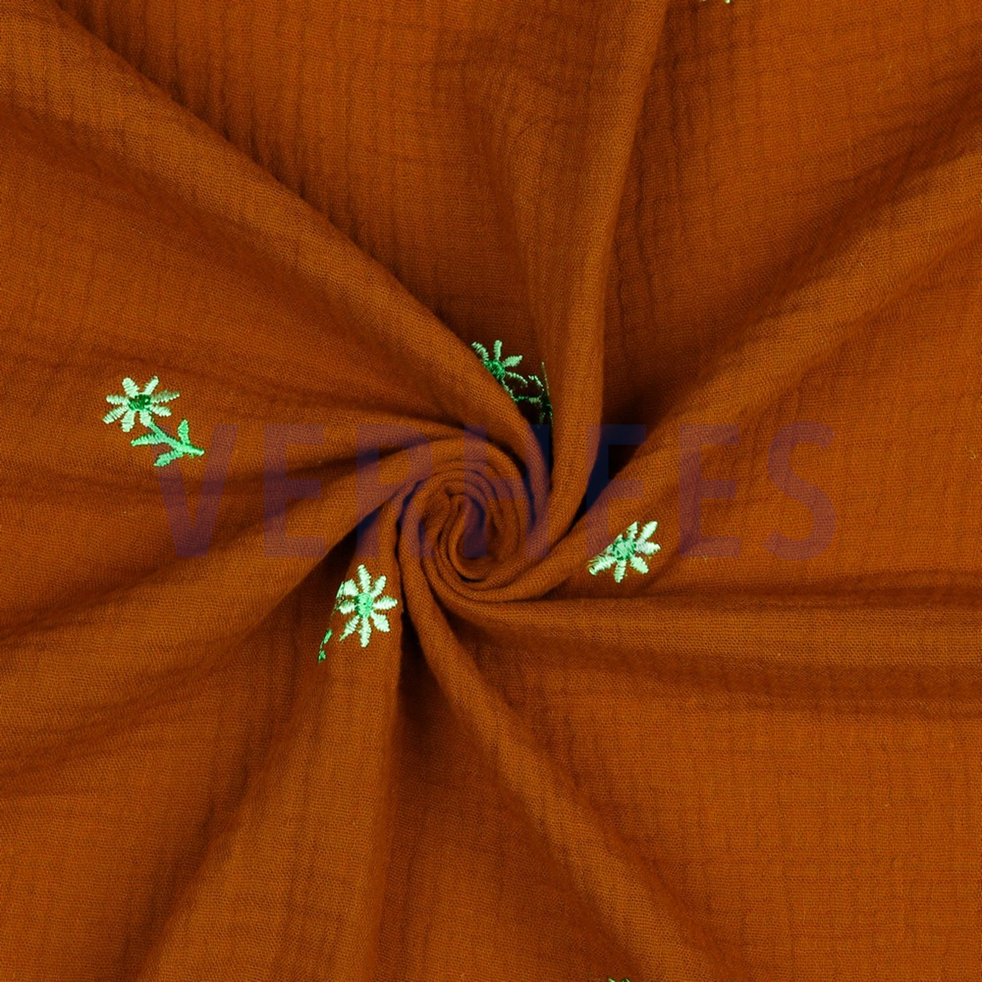 DOUBLE GAUZE EMBROIDERY FLOWERS RUST (high resolution) #2