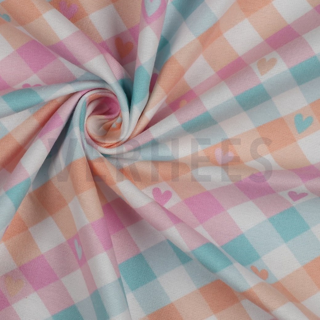 FLANNEL CHECK WITH HEARTS MINT / PEACH #3