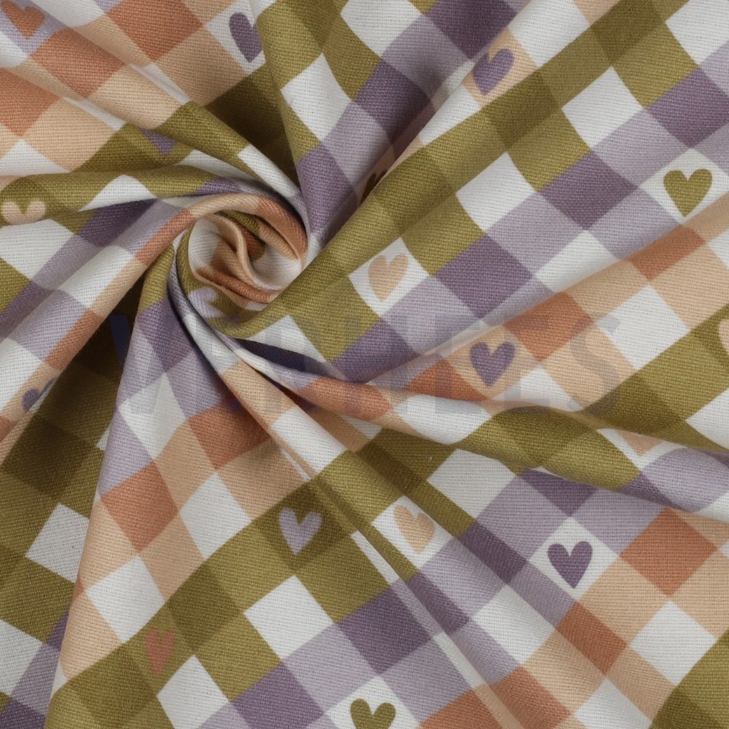FLANNEL CHECK WITH HEARTS GREEN / PURPLE #3