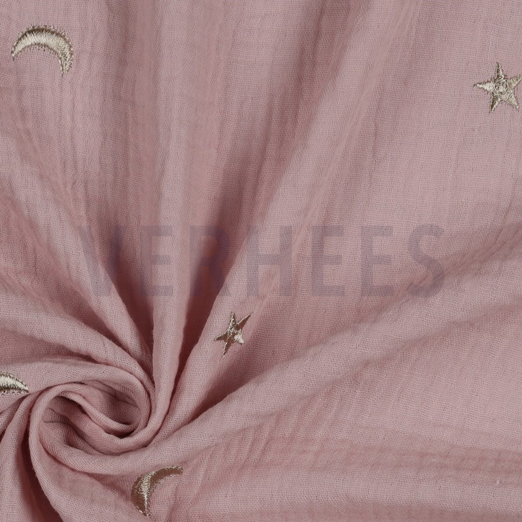 DOUBLE GAUZE EMBROIDERY STARS SOFT ROSE #3