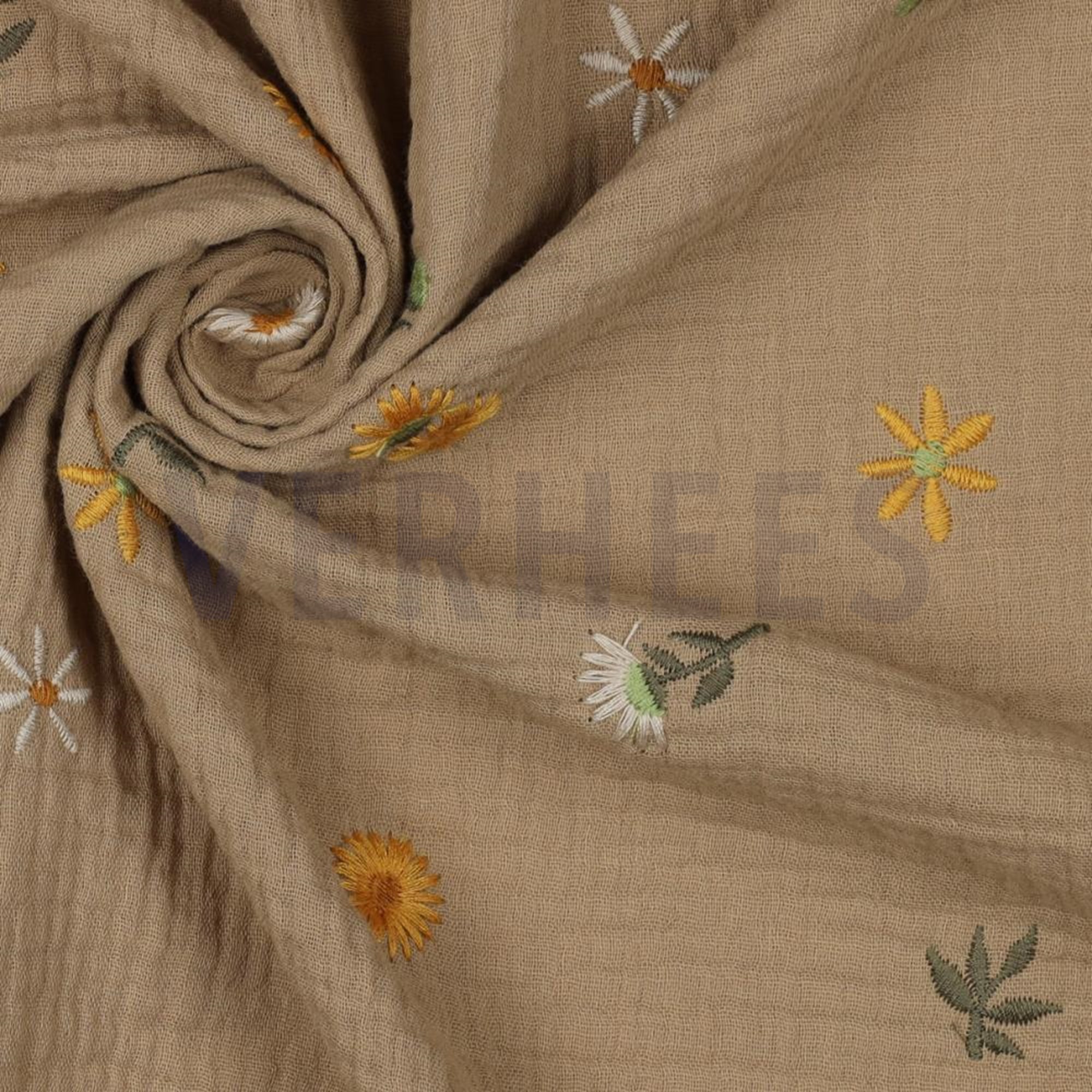 DOUBLE GAUZE EMBROIDERY SUNFLOWERS BEIGE (high resolution) #3