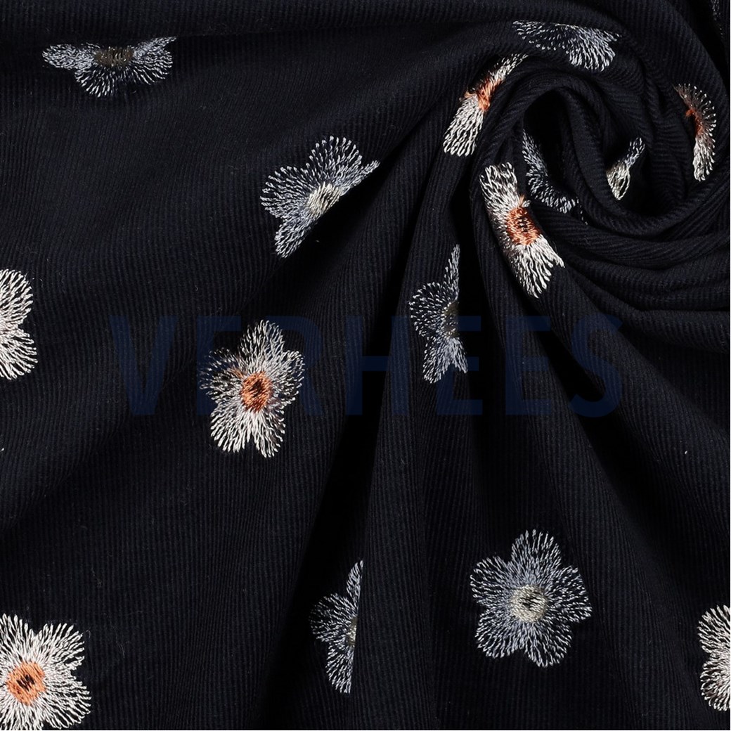 BABYCORD 21W EMBROIDERY FLOWER NAVY #3