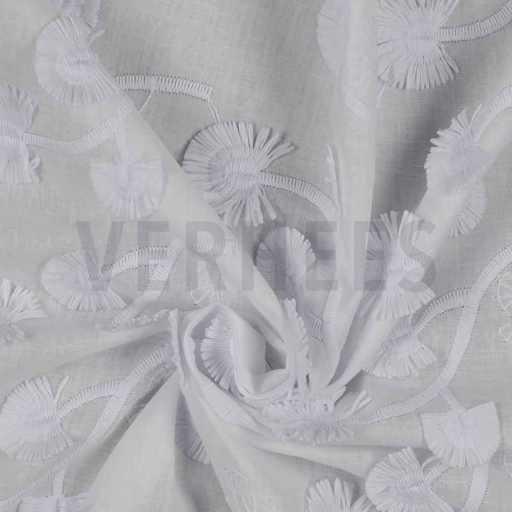 COTTON VOILE EMBROIDERY FLOWERS WHITE #3