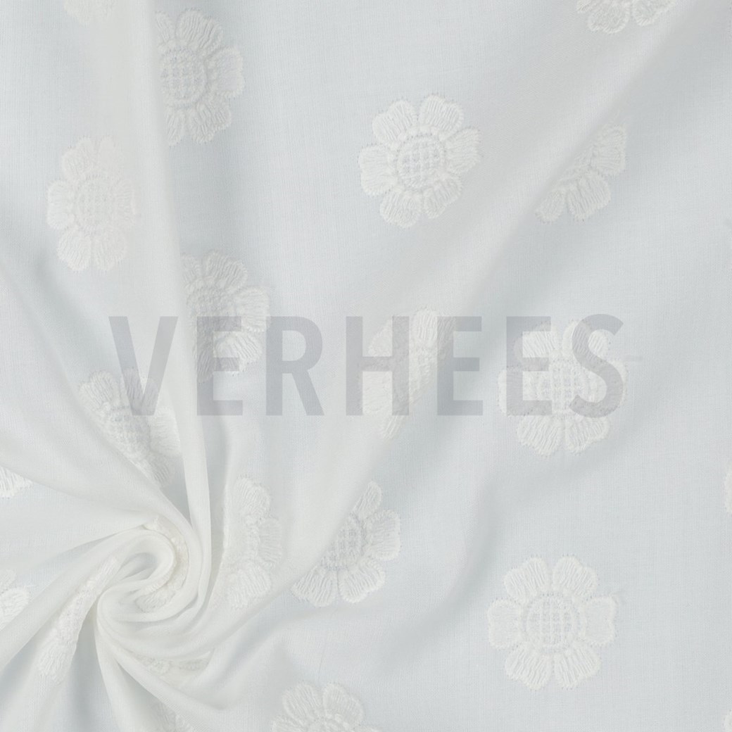 COTTON VOILE EMBROIDERY FLOWERS WHITE #3