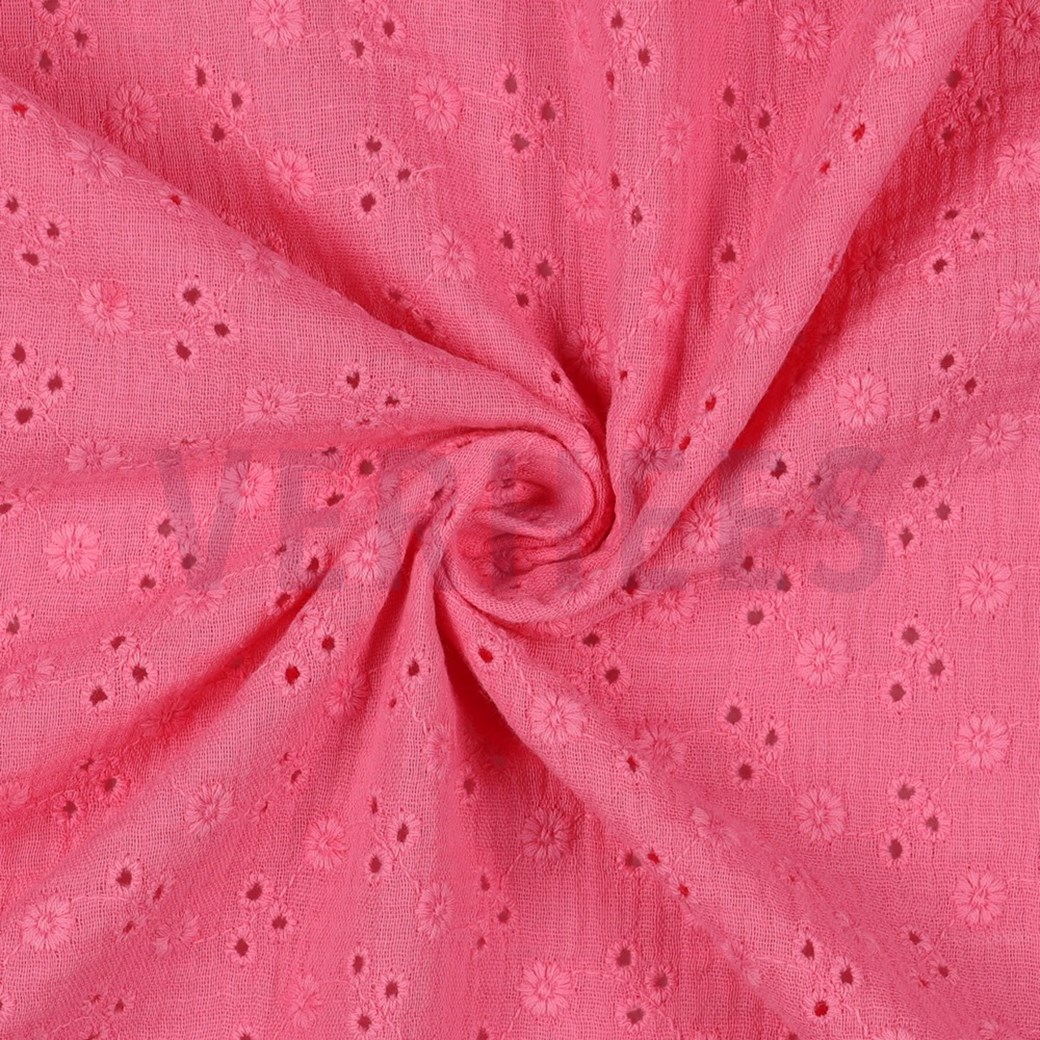 DOUBLE GAUZE EMBROIDERY FLOWERS PINK #3