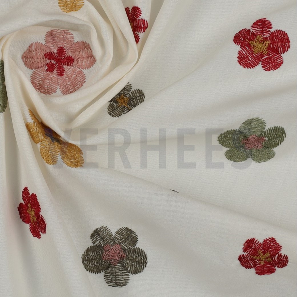 COTTON VOILE EMBROIDERY FLOWERS ECRU #3