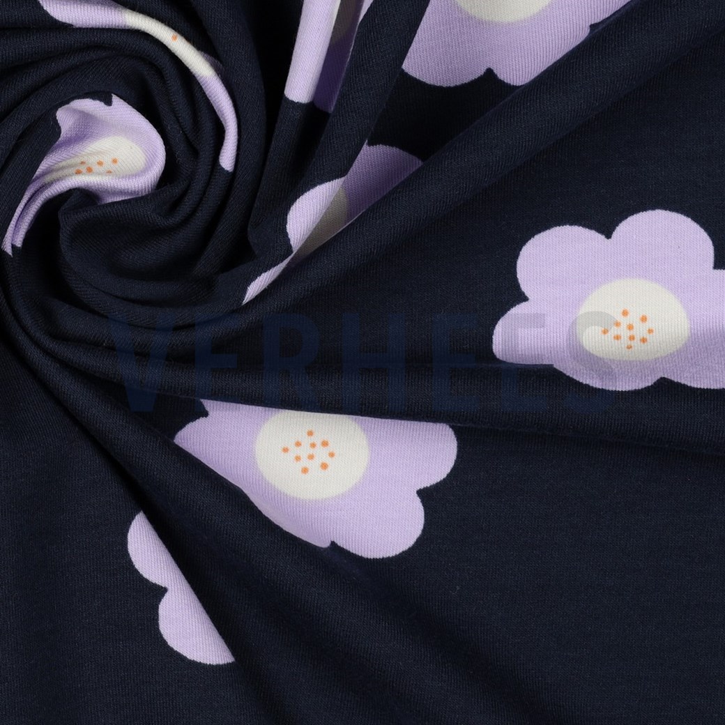 FRENCH TERRY BIG FLOWERS NAVY #3